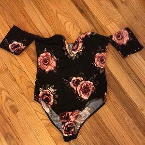 Charlotte Russe, S, black floral bodysuit